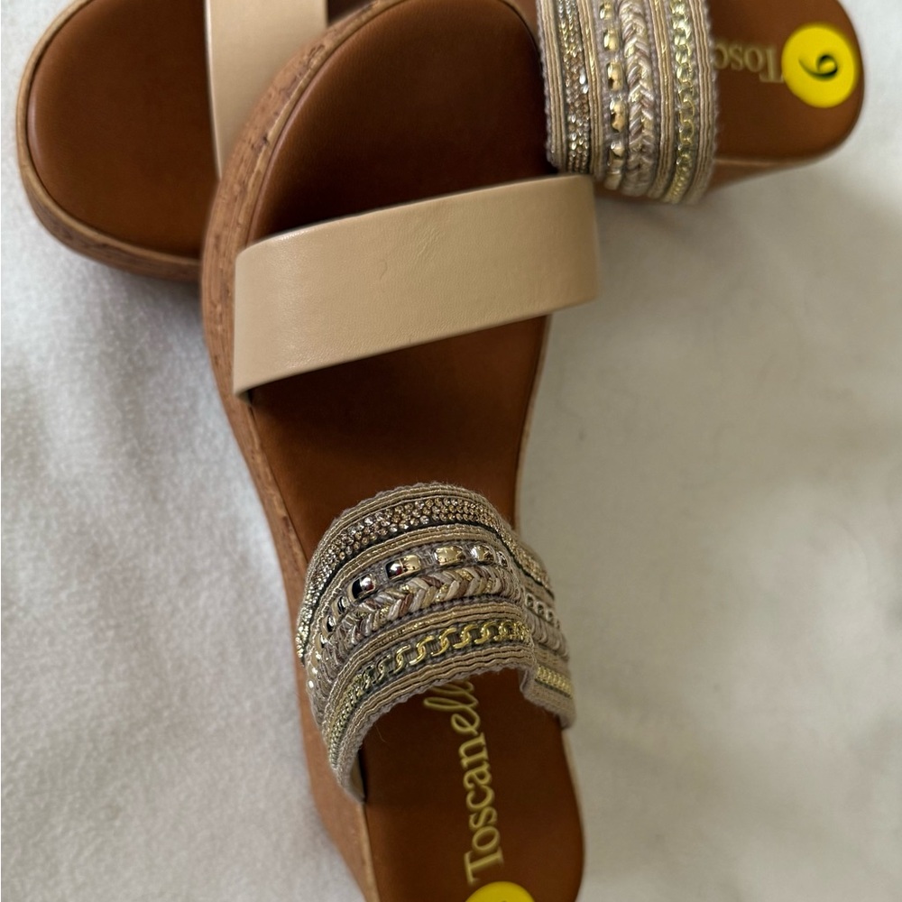 Toscanelli Beige Embellished Wedge Sandals